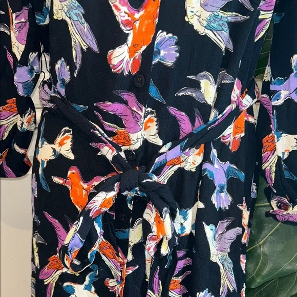 Maeve by Anthropologie Colorful Birds Black Dress Size 12P - Picture 4 of 13